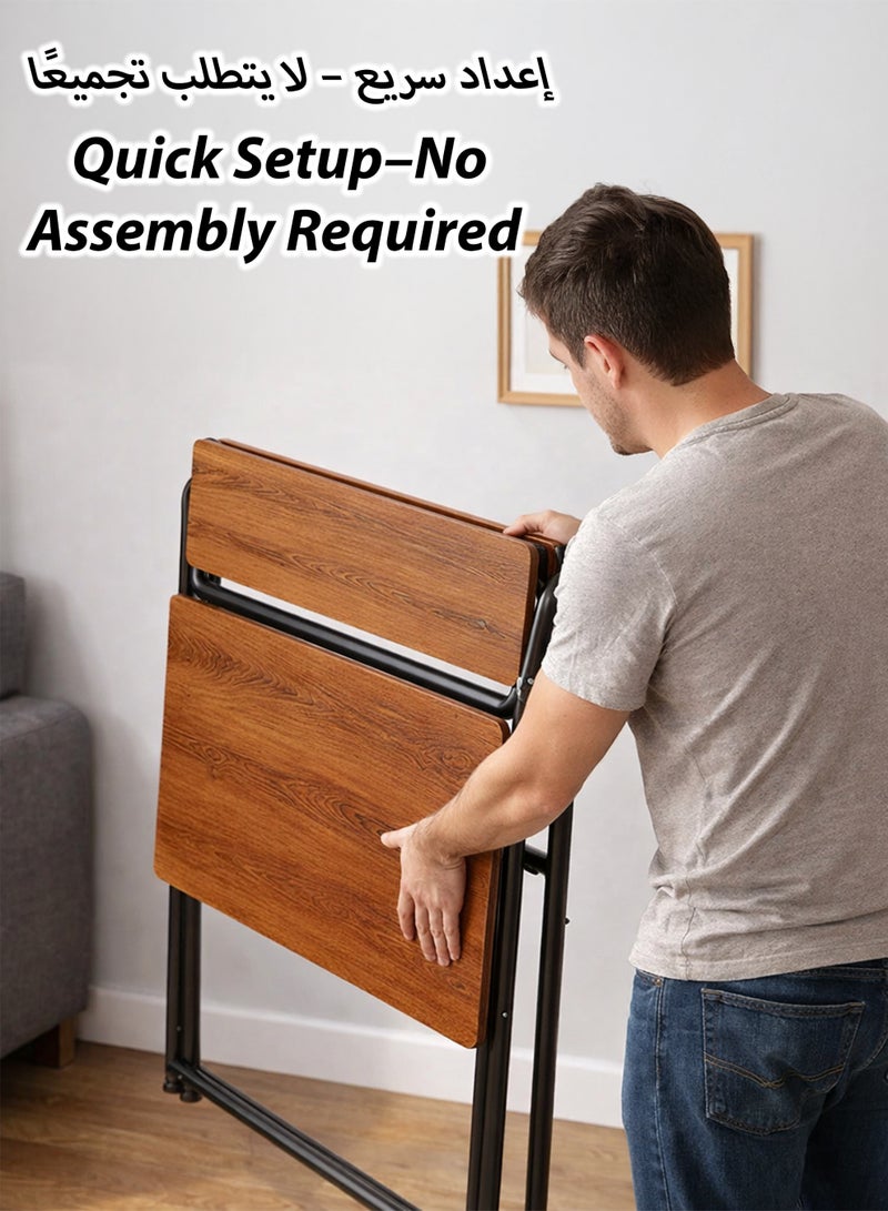 Toshionics Foldable Laptop Desk with Shelf | Space-Saving Home Office Computer Table | Portable Folding Study Desk with MDF Wood Top & Steel X-Frame | Brown - Image 4